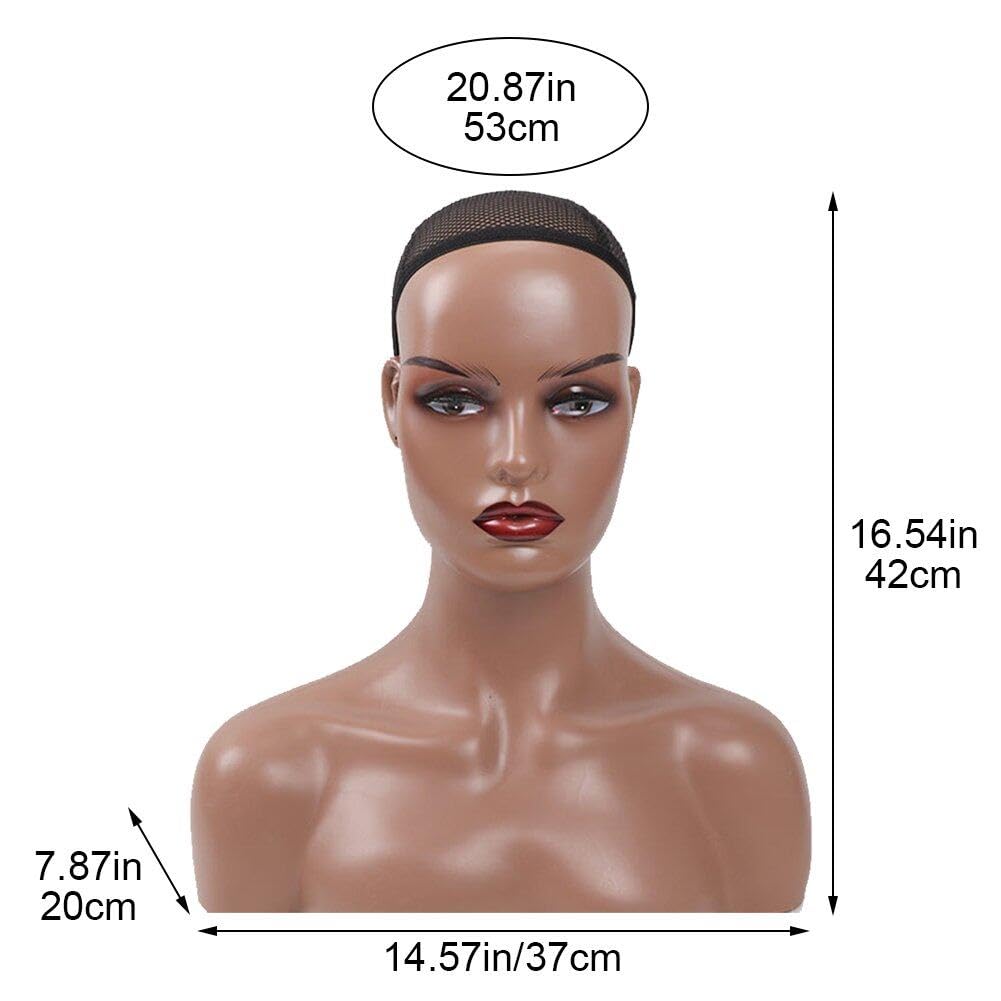 Weiblicher Realistischer Mannequin-Kopf Schultern, Afrikanisches Perücken-Display-Modell, Dunkelbraun, Beige Farben, Kopf Für Hut, Brille