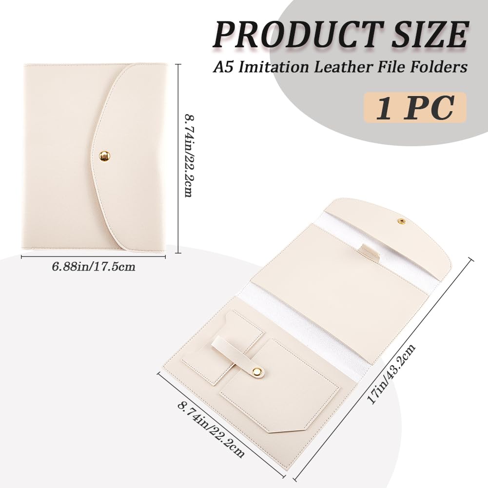 CRASPIRE A5 Leather Notebook Cover with Card Slots Waterproof Off White PU Envelope Folder Business Briefcase Envelope Folder Leather Portfolio Organizer for Notepad Phone Cards - Image 2