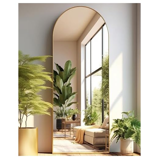 Otlsh Floor Mirror, Arched Full Length Mirror with Stand, Standing Mirror, 64.17"x21.26" Full Body Mirror, Large Mirror, Wall Mirror, Freestanding, Wall Mounted, Aluminum Frame - Gold