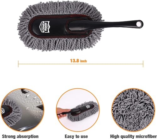 Image of Exterior Car Duster & Brush Kit - Washable Microfiber | Extendable auto mop sweeps pollen scratch-free. Combo with inside detailing tools. Reusable for SUV, truck, RV & home use.