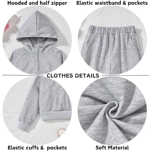 Image of fioukiay Girls Outfits 2 Piece Half Zipper Hoodies Sweatsuits Long Sleeve Athletic Sweatshirts and Sweatpants with Pockets