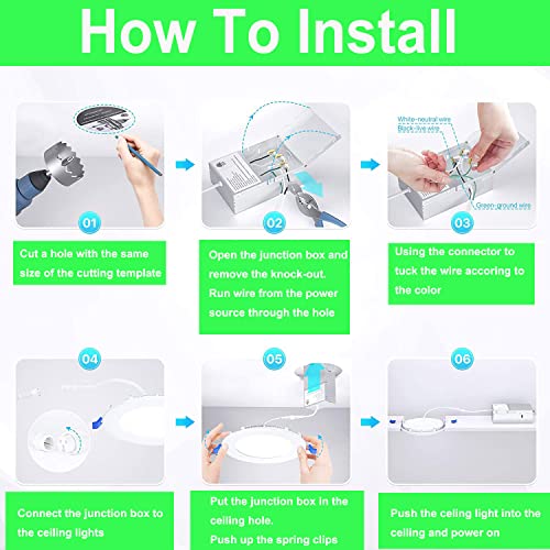 SUYOOULIN LED Panel Lights, Dimmable AC 110V-130V 10W 1000LM Ultra-Thin 5 Inch LED Recessed Light with Junction Box, 2700K/3000K/3500K/4000K/5000K Selectable, for Home and Commercial Lighting (Round) by SUYOOULIN - Image 8
