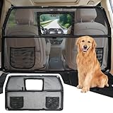 GEVINFA Barreira de carro para cães de 132 cm para SUV, divisória ampla à prova de fuga e à prova de mastigação com janela visual removível e 2 bolsos de armazenamento, portão de rede para animais de