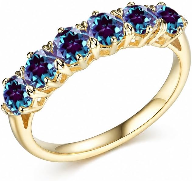 4MM Alexandrite Wedding Gold Vermeil Half Eternity Band, Stacking Ring with Rhodium Finished Sterling Silver Ring for Women