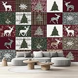Patchwork Weihnachten Selbstklebende Tapete Vintage Landhaus Wandtapete Wohnzimmer Vliestapete Tannenbäum Schneeflocke Hirsch Fototapete Schlafzimmer Kinderzimmer Küchentapete Möbelfolie 390x280 cm