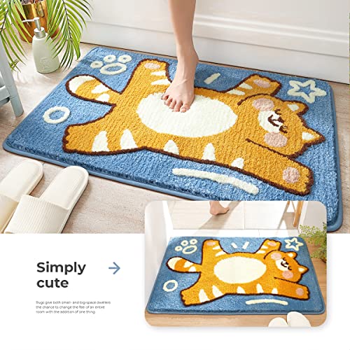 Molesun Cat Bath Mat Bathroom Rug, Plush Microfiber Shower Rug Non-Slip Water Absorbent Bath Rug, Funny Animal Floor Mats For Kids Room, Bedroom, Kitchen (Orange Tabby Cat, 15.7 X 23.6) #TOP2