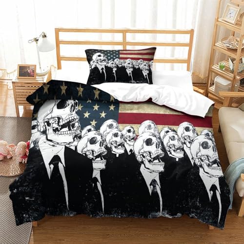 Housse de couette microfibre squelette 3D avec finitions zippées durables