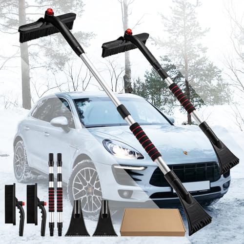 CHANGEMOORE 2Packs Teleskop Eiskratzer Auto Langer stiel 88cm, schneebesen Auto ausziehbar, 360° drehbarer Schnee entferner Auto mit Ergonomischem Schaumstoffgriff für Auto SUV LKW Windschutzscheibe