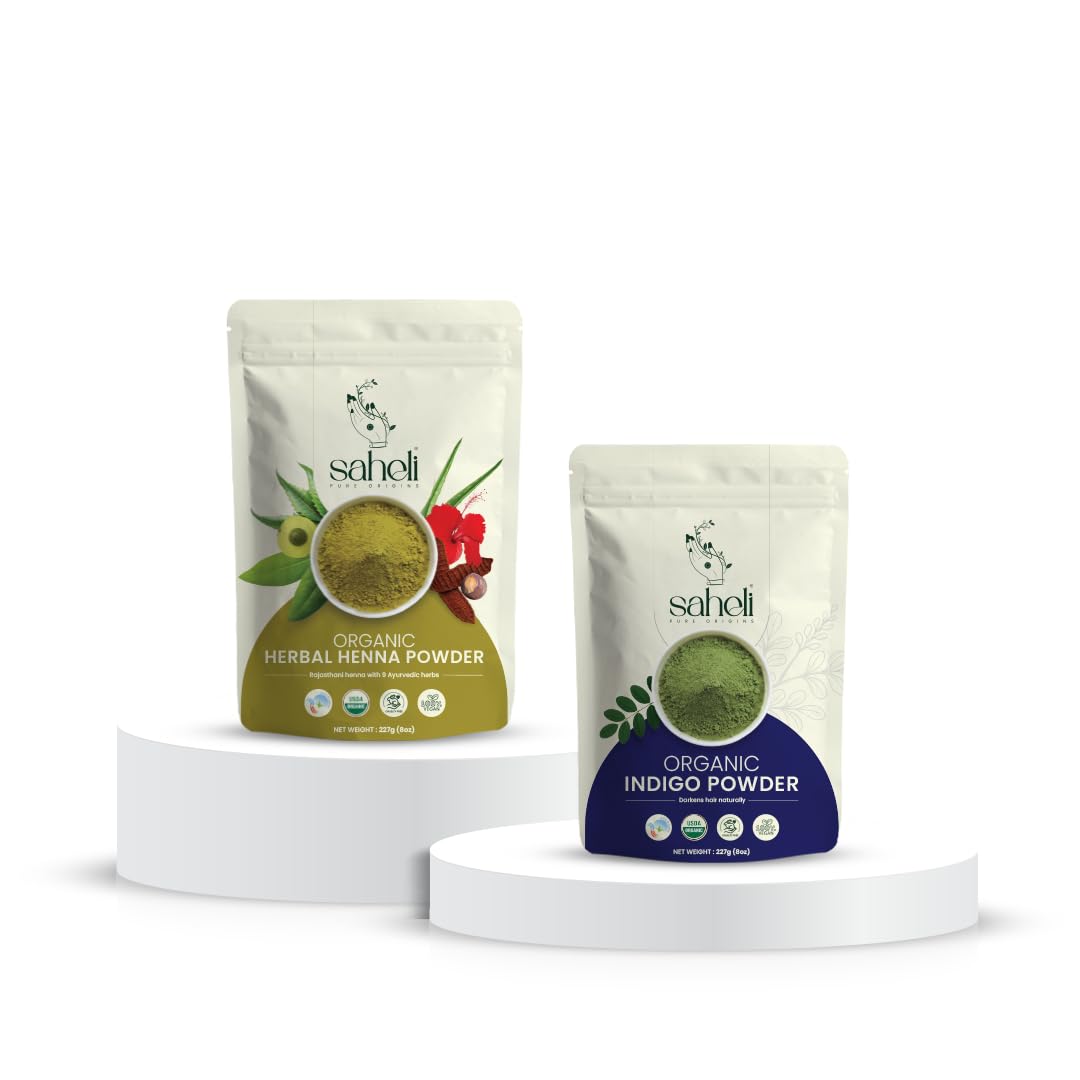 Saheli Organic Herbal Henna & Indigo Powder Combo – 100% Natural Hair Color | Chemical-Free, Ammonia-Free Grey Coverage & Conditioning (227g x 2 Packs)-picture-28