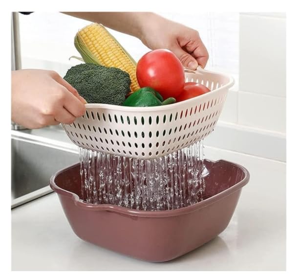 Image of 6-Piece Nesting Colander Basket Set - Space-Saving Square Plastic Strainers for Kitchen Use - Multi-Size Drain Baskets for Washing Fruits, Vegetables, Pasta - BPA-Free (Blue & Yellow)