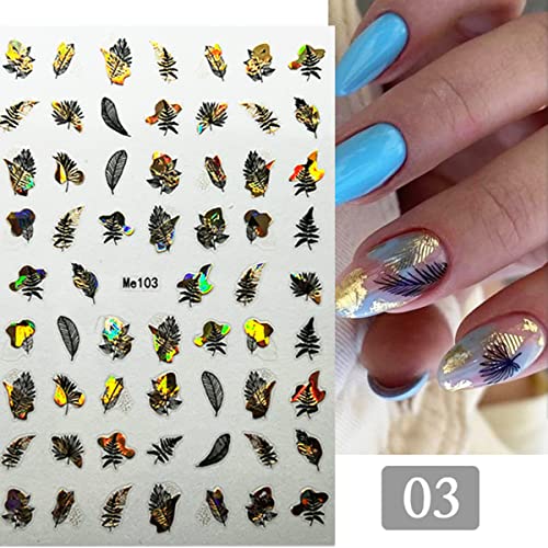 Summer Beach Nail Art Stickers Decals Gold Black Bronzing Coconut Tree Nail Stickers 3D Self-Adhesive Nail Art Supplies Summer Tropical Palms Trees Leaves Nail Decals For Acrylic Nails Decoration #TOP6