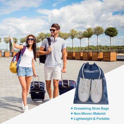 Image of 12 Pcs Travel Shoe Bags Clear Window Drawstring Transparent Shoes Pouches | Travel Essential Storage Shoe Bag