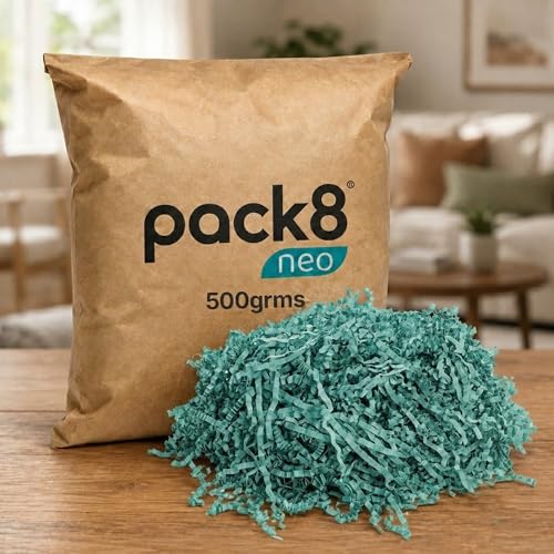 Image of Pack8neo Shredded Paper Cutting For Giftpacking, Hampers, Gift Baskets & Boxes, 500g | Sustainable grass paper, Crinkle Cut filler, Gift Packaging Protection & Recyclable decoration material, Green
