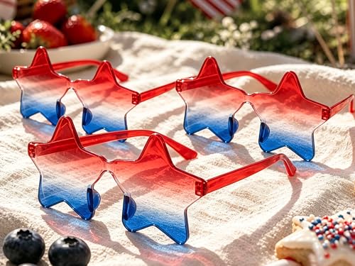 Bulk USA Patriotic Party Favors Star Sunglasses 24 PCS, Red White Blue Rimless Glasses Accessories-One Size Fits All, Independence Day Outfit Decorations Stuff Photo Props for 4th of July Beach Parade by Leetous - Used condition - US$24.69