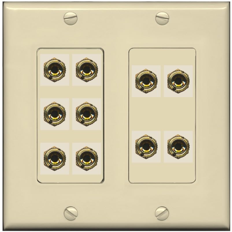 RiteAV 5.0 Surround Sound 5 Speaker 10 Banana Plug Jack Wall Plate Female Connectors - 2 Gang [Gray/Gray]