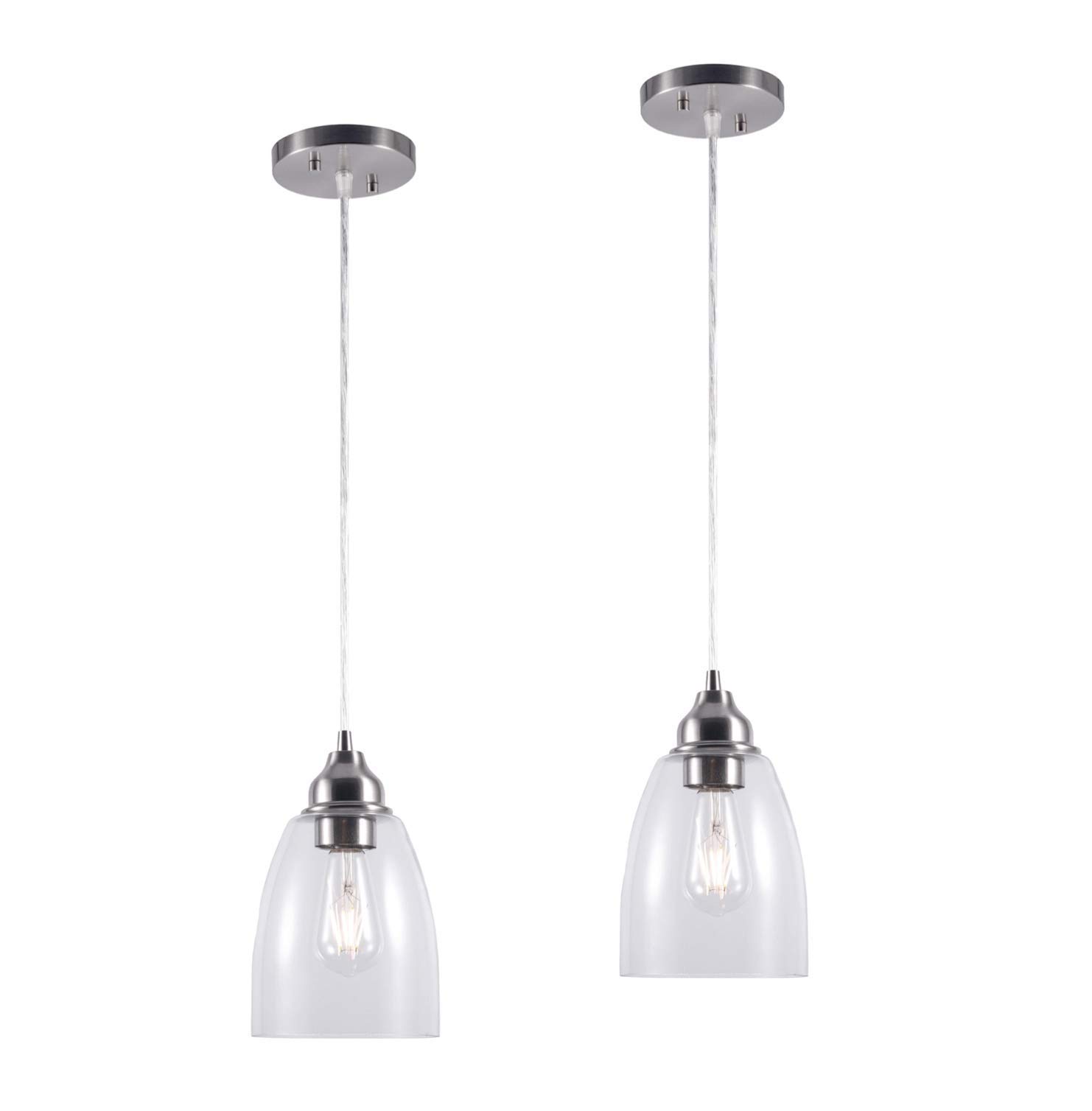 YaoKuem Pendant Lighting Fixture, Hanging Ceiling Lights with E26 Medium Base, Metal Construction with Clear Glass Shade, Bulbs not Included, 2-Pack