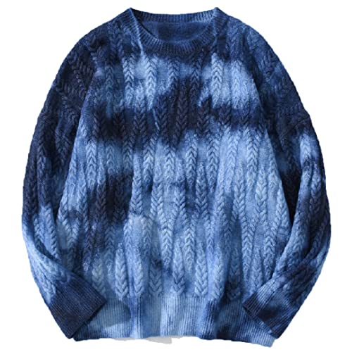 Mens Hip Hop Vintage Sweater Tie Dye Knitted Sweater Oversize Pullover