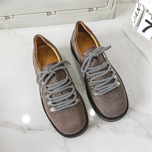Men's Classic Suede Leather Lace Up Round Toe Platform Oxfords Chunky Lug Heel Sole Comfortable Stylish Dress Shoes Vintage Design for Business Formal Weddings Parties Casual Outings2
