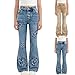 Girls Chic Heart Embroidered Flare Jeans - Stretchy Casual Elastic High Waisted Bell Bottom Denim Pants for 6-13 Years