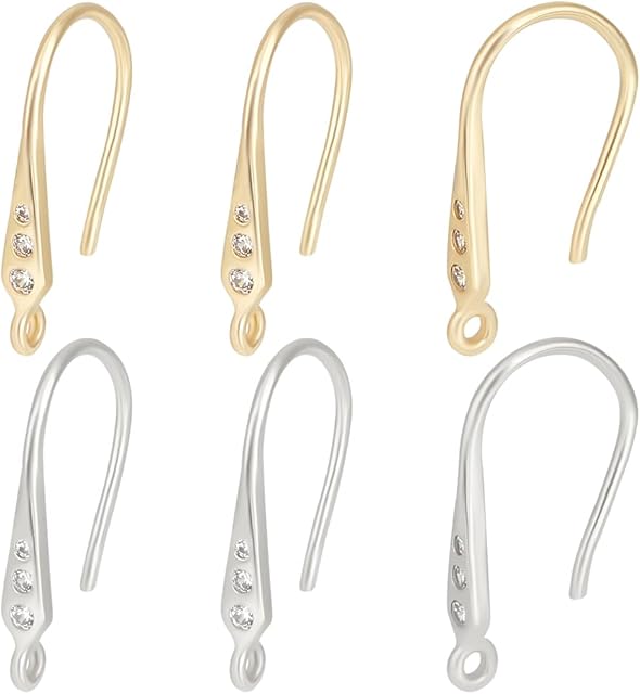 Beebeecraft 1 Box 16Pcs Cubic Zirconia Earring Hooks 18K Gold Plated Rhinestone French Ear Wires with Dangle Loop for Earrings Jewelry Making Art DIY Crafts