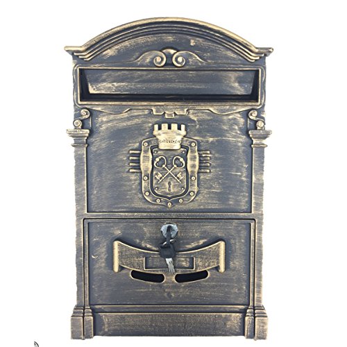 Yahead Mailbox Retro Vintage European Aluminum Outdoor Wall Mounted Mail Box Post Box Secure Letterbox Outside Mailboxes with 8pcs Retro Writing Stationery Paper and 4pcs Envelopes Bronze - Thumbnail 7