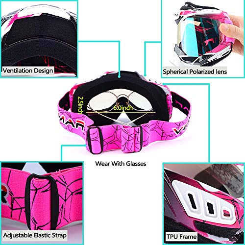 Polarized Sport Motorcycle Motocross Goggles ATV Racing Goggles Dirt Bike Tactical Riding Motorbike Goggle Glasses, Bendable Windproof Dustproof Scratch Resistant Protective Safety Glasses (Pink) by Ubelly - Used condition - Image 5
