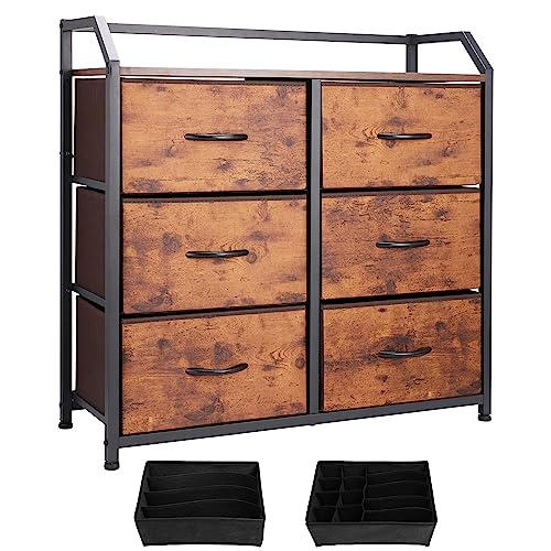 Kathy&Bob 6 Drawer Dresser Dresser For Bedroom With Fabric Dresser, Chest Of Drawers, Living Room Tv Stand With Sturdy Steel Frame Wooden Top And Two Additional Drawers (Rustic Brown) #TOP1