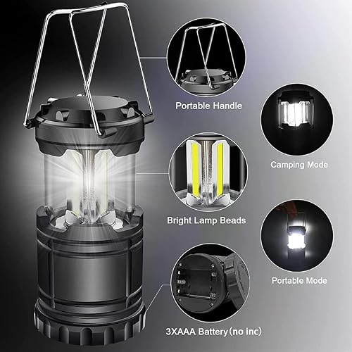 Miniatura 5 de Paquete De 2 Faroles Led Para Camping, Kit De Supervivencia, Linternas Led Plegables Portátiles, Luz De Emergencia Alimentada Por Pilas, Ligera, Impermeable, Para Camping, Senderismo, Jardín Y Cortes