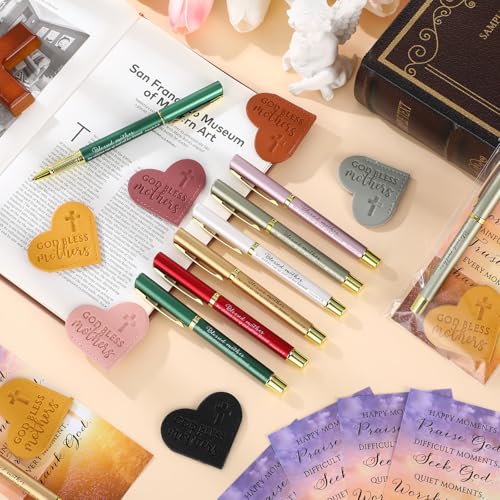 Spakon 36 Sets Mother's Day Christian Gifts for Church Bulk God Bless Mother Bible Verse Leather Heart Corner Bookmarks Pens Motivational Scripture Card Religious Party Favor for Moms Godmother by Spakon - Image 4