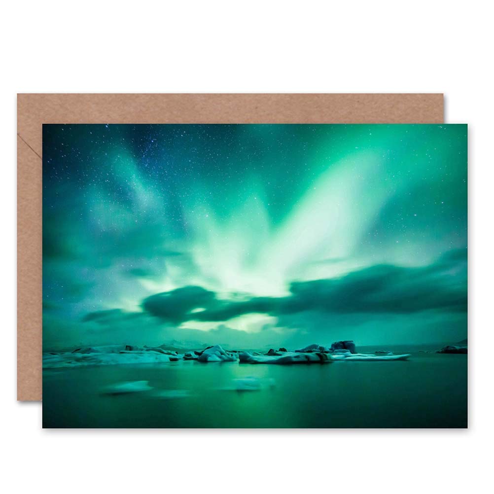 Wee Blue Coo Greeting Gift Photo Arctic Aurora Borealis Northern Lights Sealed Greeting Card Plus Envelope Blank inside