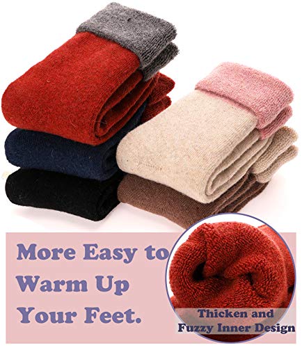 Image of EBMORE 5 Pairs Women Merino Wool Boot Socks Warm Thermal Winter Thick Hiking Cozy Cabin Crew Comfy Socks for Ladies