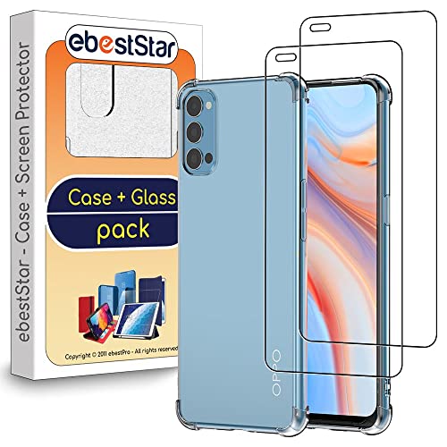 ebestStar - Funda para OPPO Reno4 5G, Carcasa Silicona Transparente, Capa Protectora TPU Antigolpes, Bordes Reforzados, Transparente + Cristal Templado x2
