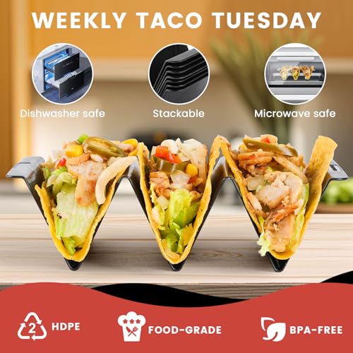 7 Pcs Taco Holder Stands, Black Large Tray Plates Plastics Holder for Baking, Dishwasher and Microwave Safety