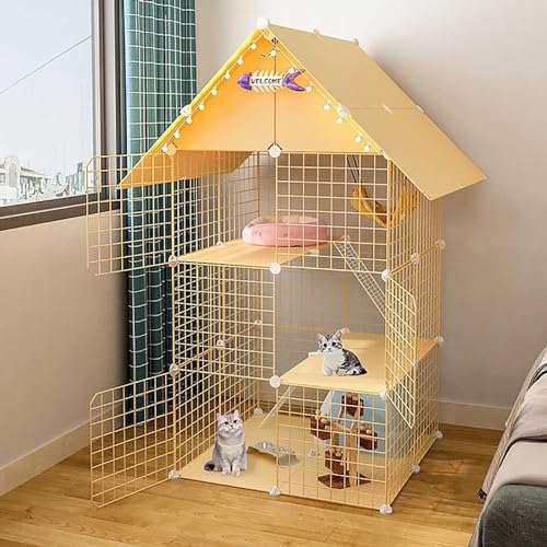 Cage d'intérieur pour 3 chats HJMMWT parc métallique pliant contre l'ennui
