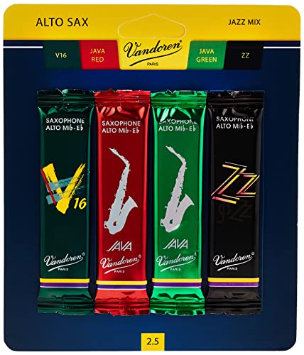 Vandoren SRMIXA25 Alto Sax Jazz Reed Mix Card includes 1 each ZZ V16 JAVA and JAVA Red Strength 2.5