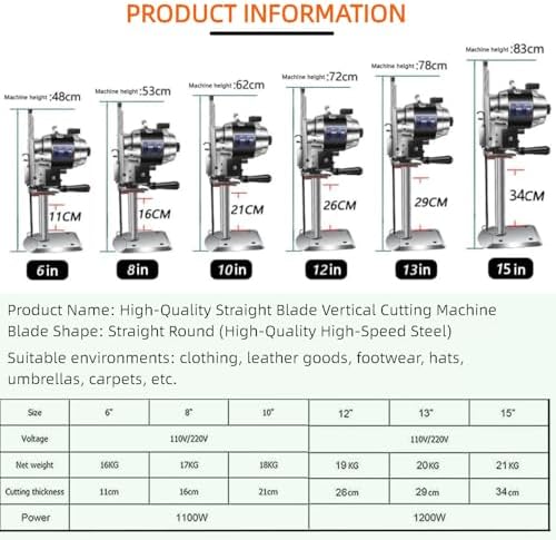 1100W Electric Fabric Cutter - Industrial Straight Knife, Alloy Steel Blade, Automatic Sharpening, LED Light, Heavy Duty Cloth Cutting Machine for Tailoring and Upholstery