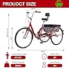 XYJBHB Adult Tricycle Bike 7 Speed, 24/26 Inch 3 Wheel Bikes Tricycle for Adults, Adult Trike for Women/Men/Seniors, Cruiser Bike w/Rear Basket for Shopping/Recreation/Picnic (Red, 26inch) #5