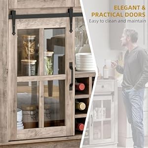 DWVO Farmhouse Coffee Bar Cabinet with Sliding Door and Drawers, 53" Kitchen Sideboard Buffet Cabinet, Home Bar Cabinet with Wine Rack for Kitchen Living Room, 3 Drawers Storage Cabinet, Wash Grey DWVO Farmhouse Coffee Bar Cabinet with Sliding Door and Drawers 53 Kitchen Sideboard Buffet Cabinet Home Bar Cabinet with Wine Rack for Kitchen Living Room 3 Drawers Storage Cabinet Wash Grey