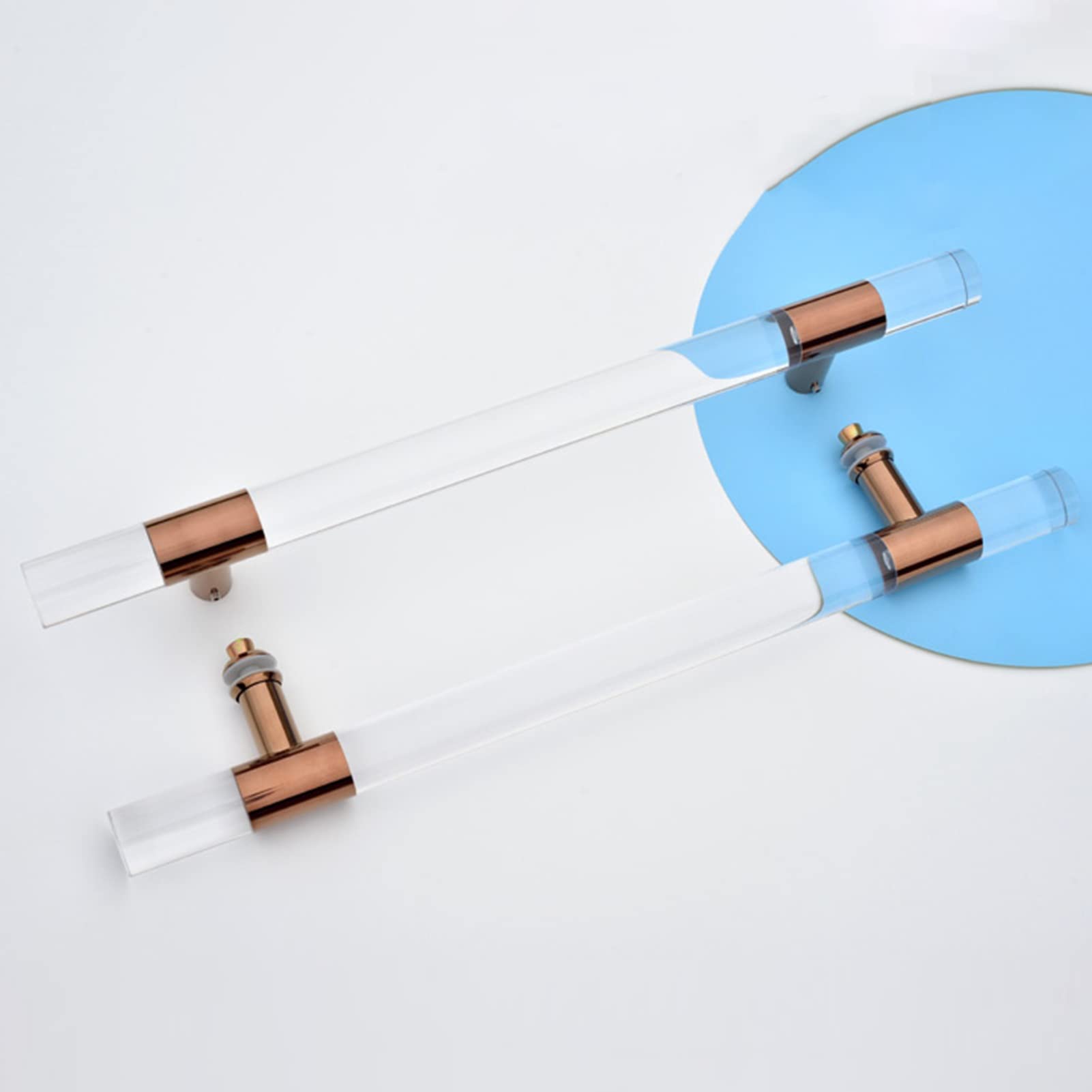 DFGHNBVC Rose Gold Acrylic Barn Door Handles - Modern Round Knob Set For Glass Doors, Wooden Gates Sliding Doors, 100Cm Bathroom Bedroom Push Bar,Rose Gold-80Cm(31 1/2