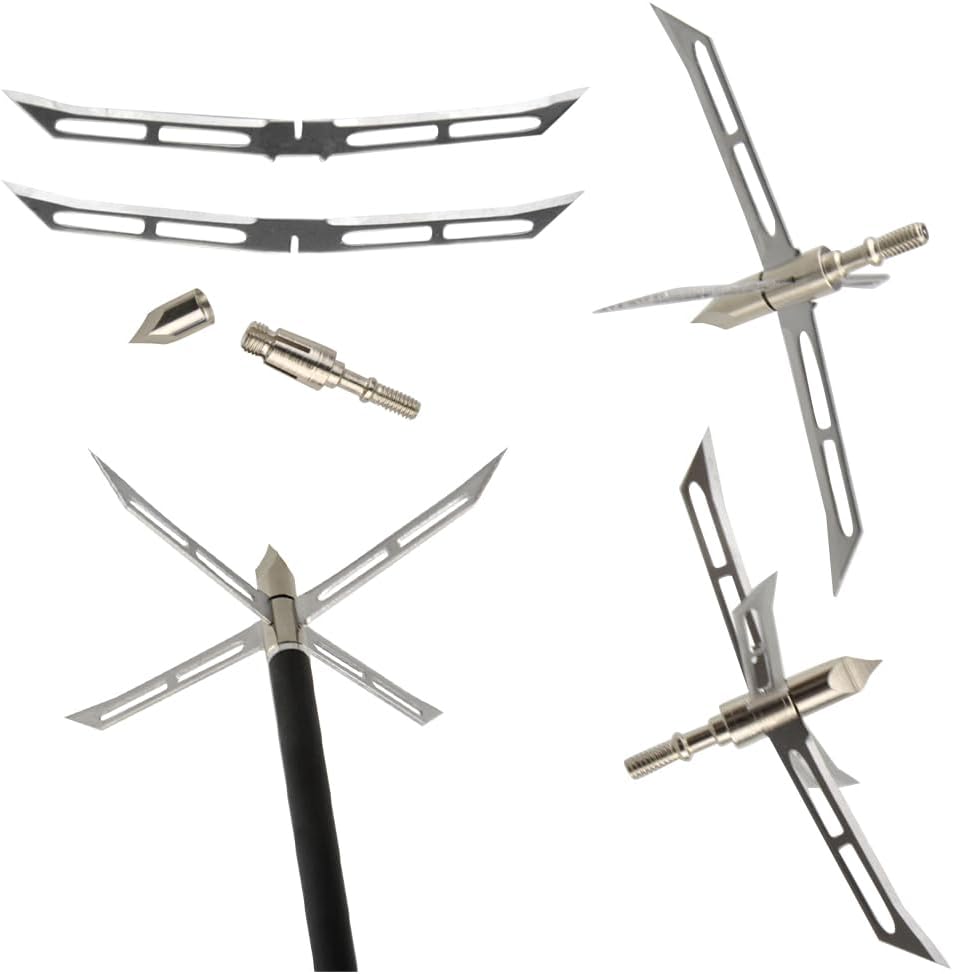 12Pcs Hunting Arrowheads 186Grain 4 Blade Broadheads 4 inch Cut Arrow Tips for Bow Outdoor Shooting Archery Points