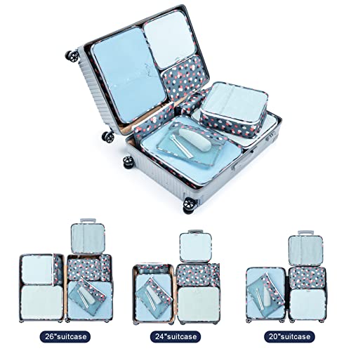 Easortm Travel Packing Cubes, Travel Cubes For Packing Luggage Organizers For Suitcase Organizer Bags Set Travel Bags With Toiletry Bag Laundry Bag Shoes Bag For Traveling Essentials.(Blue Flower) #TOP4
