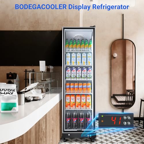 BODEGACOOLER Commercial Beverage Refrigerator with Glass Door,12.5 Cu.Ft Commercial Merchandiser Display Refrigerator,Upright Large Display Drink Cooler with Soft LED Light,Adjustable Shelves on Fridge.com