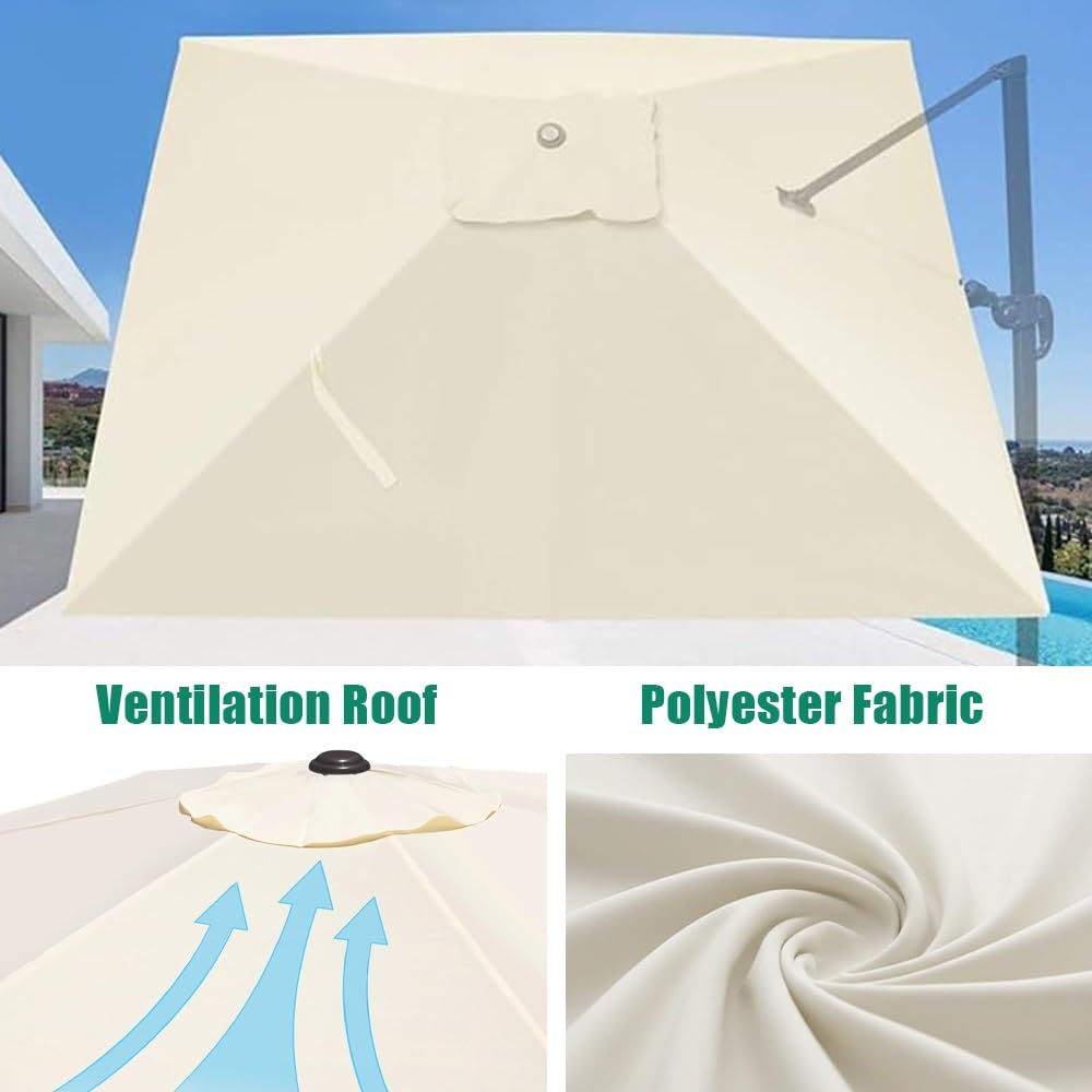 Carré Toile De Rechange Pour Parasol Déporté 2.5x2.5m 3x3.0m Auvent De Parapluie Déporté Carré 8 Baleines Housse De Rechange Pour Parapluie De Terrasse(Gray,4x3.0m/13x9.8ft)