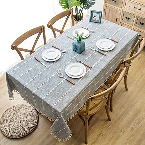 Nappe en lin gris décorative à glands pour table à manger conviviale - 2