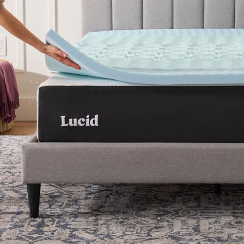 Image of LUCID 2 Inch Gel Memory Foam Mattress Topper, Queen size - 5 Zones - Cooling Gel Infusion - CertiPur Certified Foam