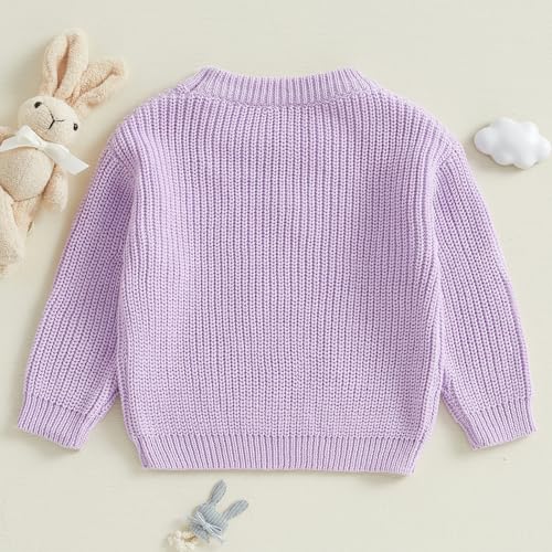 Owl's-Yard Little Girls Easter Knit Sweater Long Sleeve Crew Neck Carrot Embroidery Pullover Knitwear3