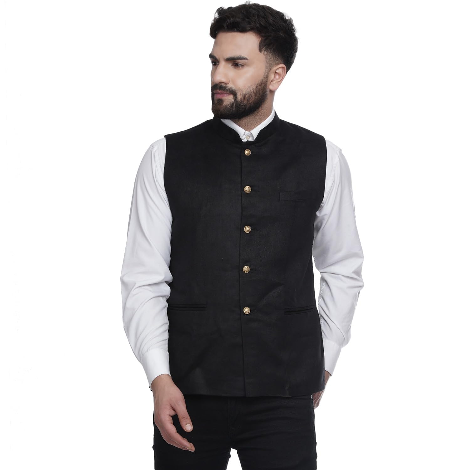 ghanshee Solid Black Suede Velvet Nehru Jacket (black)-picture-46