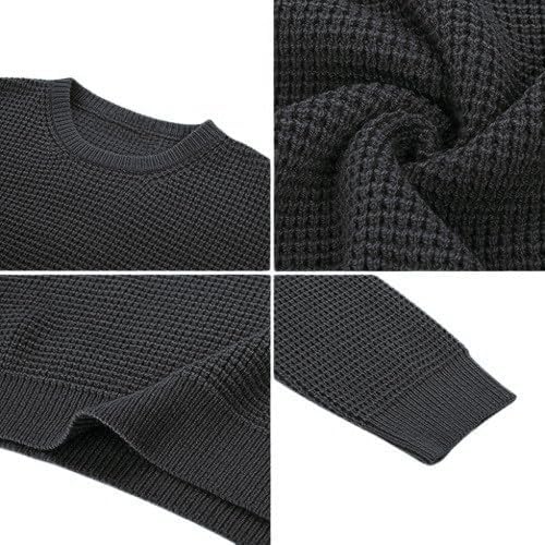 Image of ColorChakra Waffle Knit Mens Sweater Woolen Round Neck Wool Pullover