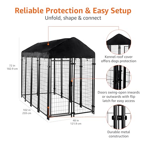 Image of Amazon Basics - Welded Rectangular Outdoor Secure Wire Crate Kennel for Cat, Dog Large, Black, 102 x 48 x 72 inches