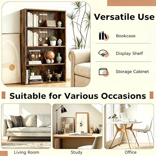 Image of HealSmart 4 Tier Bookcase, Industrial 5 Book Shelf, 9.2 inch D x 23.8 inch W x 42 inch H Tall Open Cube Storage Organizer for Home Office, Living Room, Bedroom and Dinning Room, Brown